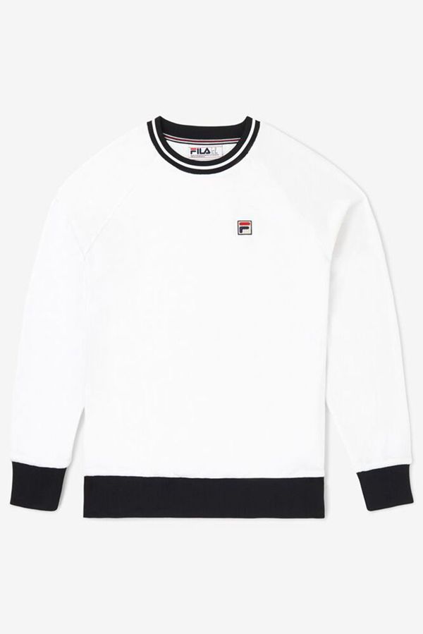 Fila Cosmo Velour Crew Men's Sweatshirts - White/Black,NZ 450-98527